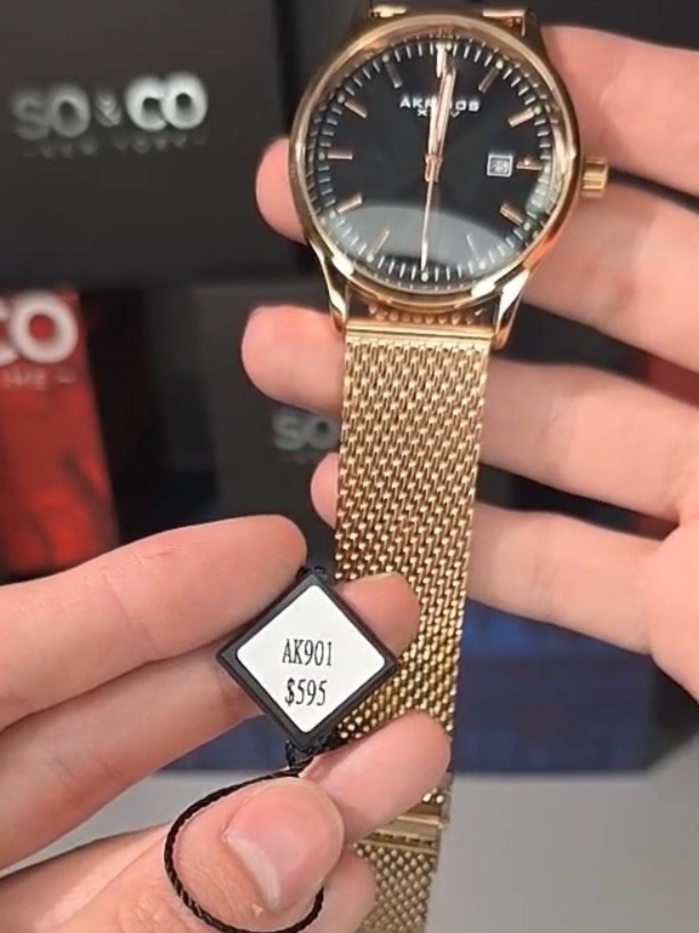 Akribos XXIV Gold Mesh Watch with Black Dial